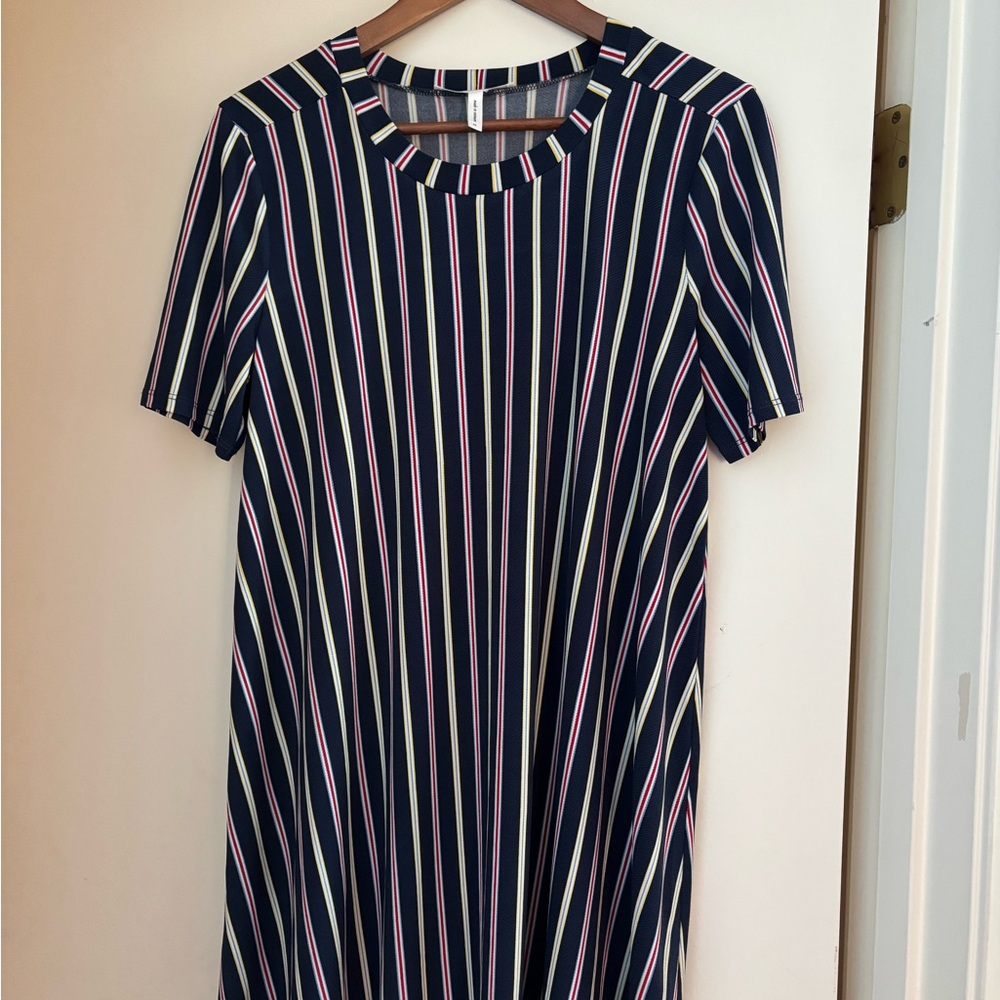 BCBGeneration Navy Striped Midi Dress